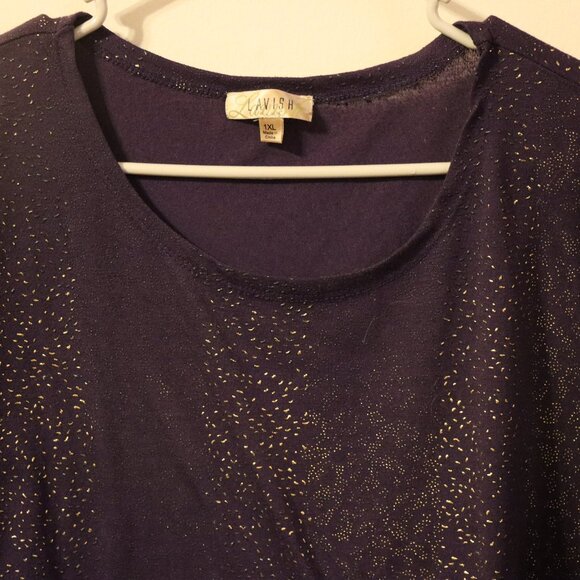 Lavish Purple with gold textured marks and dots, 3/4 sleeve dress shirt, 1XL - Picture 6 of 8